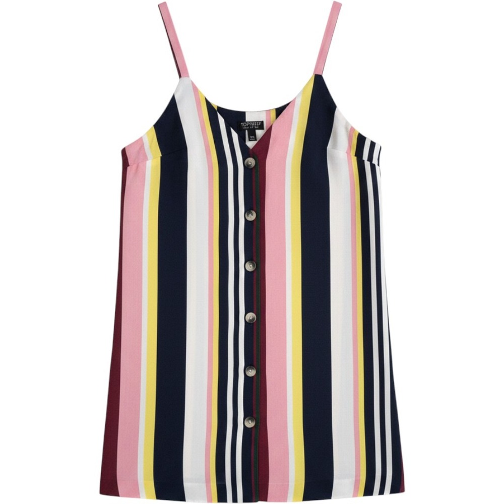 Topshop Women Multi Color Vertical Stripe Button Front Camisole Blouse Size US 6